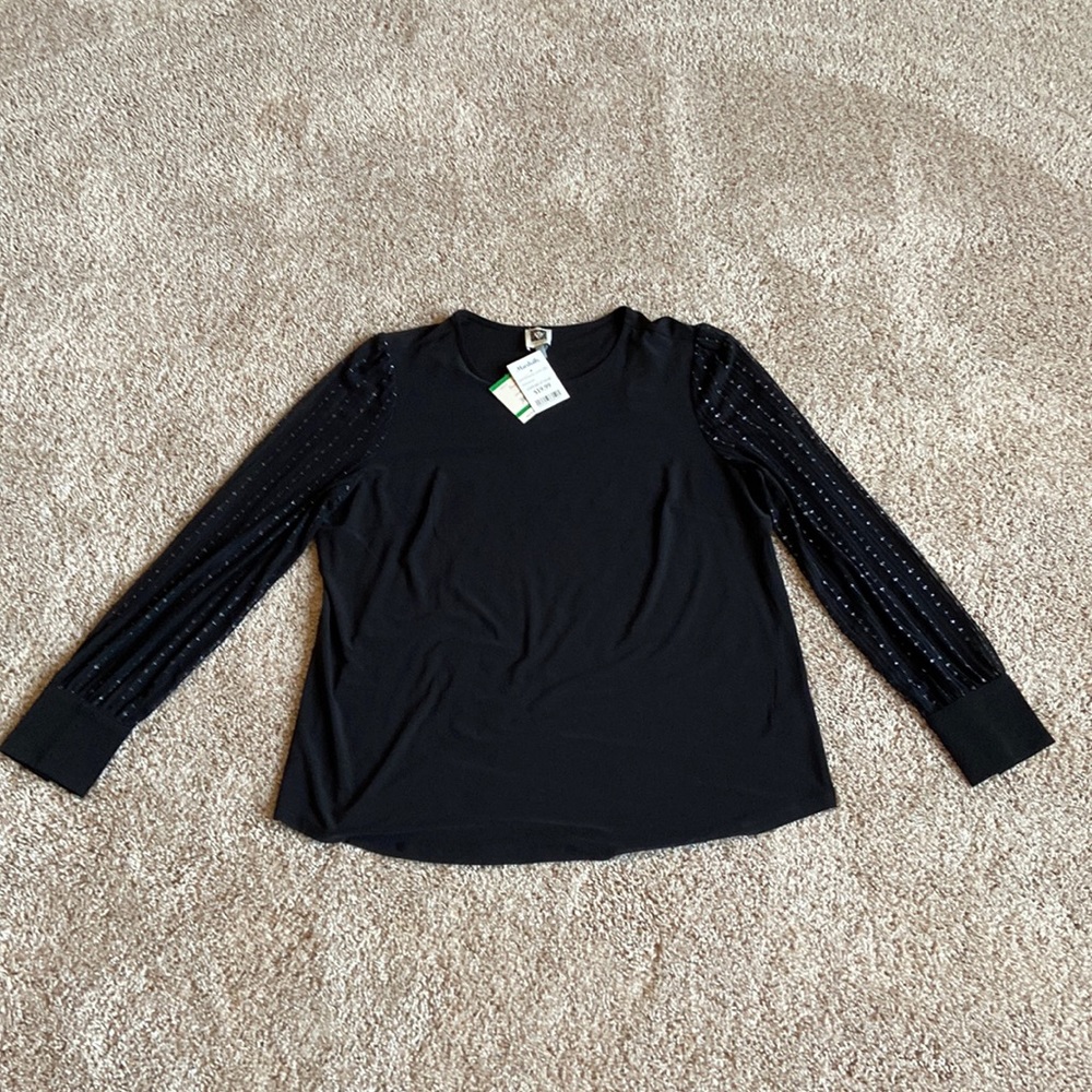 Anne Klein Black Sheer Sleeve Blouse Size L